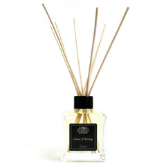 AW Gifts 200ml Lemon & Nutmeg essential oil reed diffuser with glass bottle and reed reeds for home fragrance.