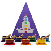 AW Gifts Chakra Pyramid Singing Bowl Gift Set with seven chakra bowls in a pyramid-shaped box, accessory for meditation and relaxation.