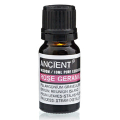 AW GIFTS Rose Geranium Essential Oil 10ml for skin care, with a clear bottle and natural floral scent, in a natural setting.