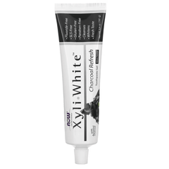 MKSTAVRINOS XyliWhite Charcoal Refresh Toothpaste Gel with mint flavor in 6.4 oz tube, featuring black and white packaging.
