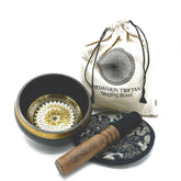 AW Gifts, Hand Beaten & Engraved Singing Bowl Gift Set - 14cm - Round Medallions - GREEN LIFE CYPRUS