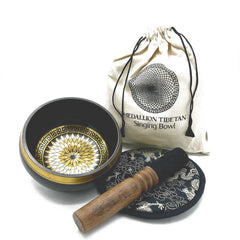 AW Gifts, Hand Beaten & Engraved Singing Bowl Gift Set - 14cm - Round Medallions - GREEN LIFE CYPRUS