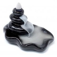 Large back flow incense burner by AW GIFTS featuring pebble design flowing into a pool for aromatic smoke display.