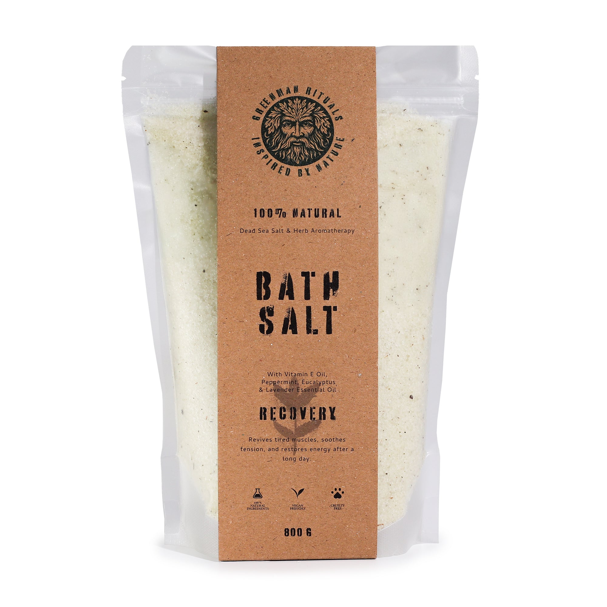 Greenman Rituals Menthol Aromatherapy Epsom Bath Salt in a 3x pack, featuring calming green packaging and salt crystals.