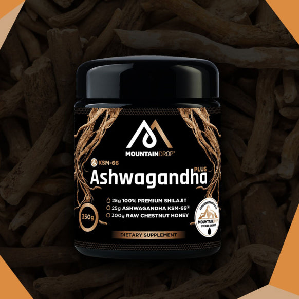 Mountain Drop, Shilajit 25g Μίγμα με Ashwagandha &amp; ωμό μέλι κάστανου, 350g 