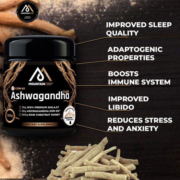 MountainDrop, Shilajit 25g Blend with Ashwagandha & Raw Chestnut Honey, 350g