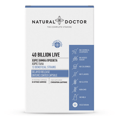 VITAREA Natural Doctor probiotic supplement with 40 billion CFU in 30 veggie capsules, showing the product bottle and capsules.