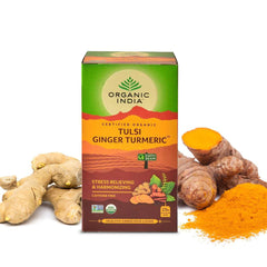 Organic India, BIO Tulsi Turmeric Ginger Premium Tea, Caffeine-Free, 25 Infusion Bags