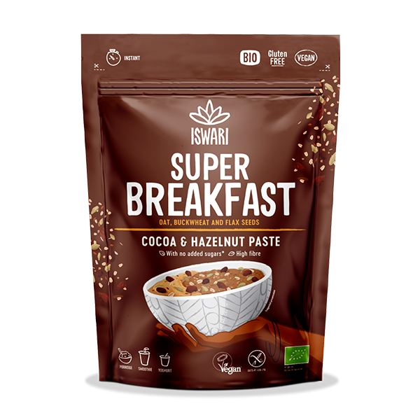 Iswari, BIO Super Breakfast, Cocoa & Hazelnut Paste, Gluten Free, 360g - GREEN LIFE CYPRUS