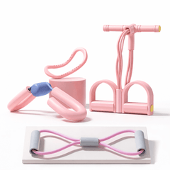 TEMU yoga resistance training set with four fitness accessories, including resistance bands and handles on a white background.