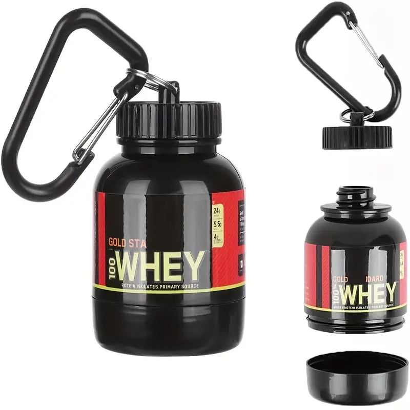 100ml Mini Whey Container with Built-in Funnel, Portable Supplement Storage with Keychain Clip, Easy to Scoop and Pour, Perfect for Gym and On-the-Go Fitness Enthusiasts