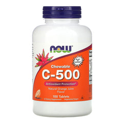 NOW Foods, Chewable C-500, Γεύση Χυμό Πορτοκάλι, 100 Δισκία 