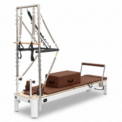 Αλουμινένιο Pilates Reformer με Πύργο, Καφέ Δέρμα