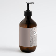 SELFNAMED Longevity Hand & Body Wash with Patchouli and Amber Vanilla in a 490ml bottle, showing the creamy liquid and pump dispenser.