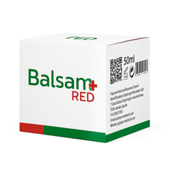 Eptagon Balsam+ RED herbal relief cream jar with red and white packaging, 50ml tube for soothing, intensive herbal skincare.