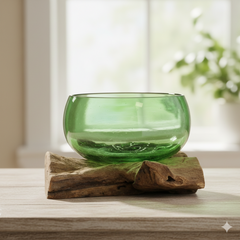 Recycled Beer Bottles - Wide Bowl on Wood - GREEN LIFE CYPRUS