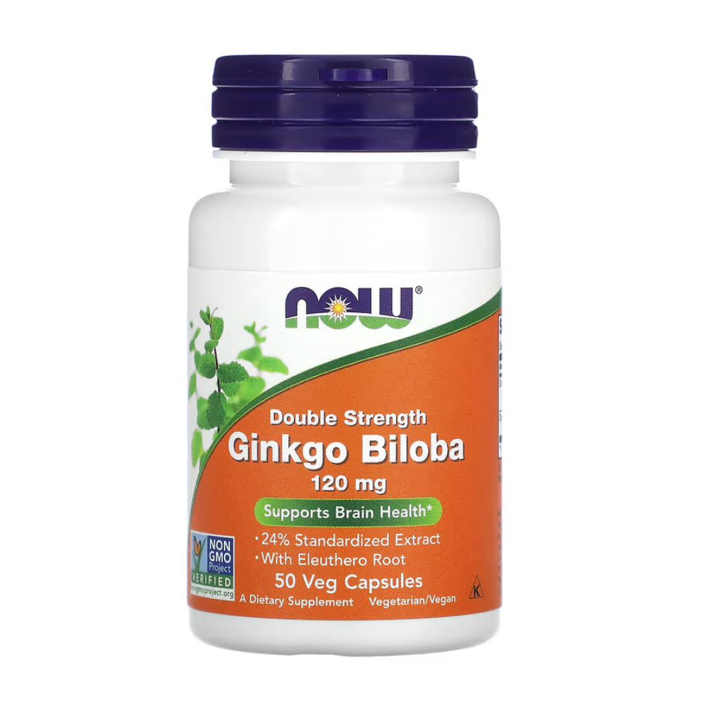 NOW Foods, Ginkgo Biloba, Double Strength, 120 mg, 50 Veg Κάψουλες 