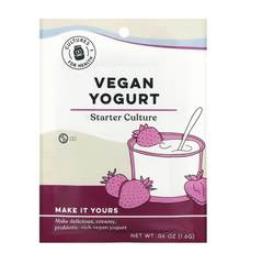 Vegan yogurt cultures by Cultures for Health in a 4-pack, small packets, used for making dairy-free yogurt at home.