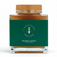 LV Natural Foods Queen Orange Honey 500g, a superfood jar of natural orange-flavored honey with a golden appearance.