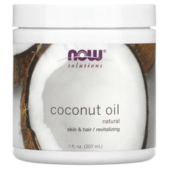MKSTAVRINOS NOW Foods Coconut Oil bottle for skin care, 7 fl oz (207 ml), natural coconut oil in a clear bottle.