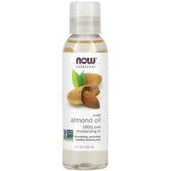 MKSTAVRINOS Sweet Almond Oil in a 4 fl oz bottle, natural skin care product for moisturizing and nourishing skin.