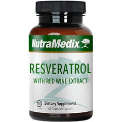 Sentosa Nutramedix Resveratrol supplement bottle with 60 capsules, featuring the product label and cap.