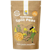 Organic yellow split peas from ILOVE ME superfood, 400g package, showcasing bright dried legumes in a natural setting.