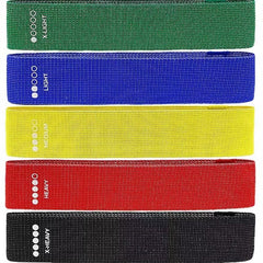 Full-body resistance band set by TEMU, includes four vibrant no-slip elastic fitness bands for home gym and stretching exercises.
