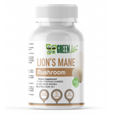 Green Life Cyprus Lion’s Mane Mushroom supplement bottle with 90 capsules, promoting cognitive and nervous system support.