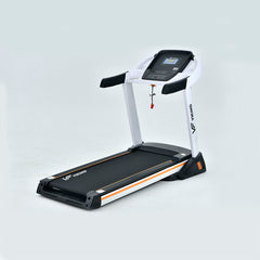 Viking Fitness D-55 Uranus electric treadmill shown from the side with a sturdy frame and digital display panel.
