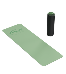 Green Genius Nutrition TPE yoga mat for fitness exercises, showcasing textured surface and non-slip design.
