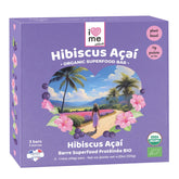 Organic hibiscus and acai protein bars by I LOVE ME, vegan superfood snack, three-pack, with colorful hibiscus and acai ingredients.