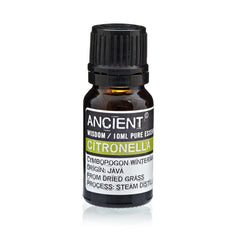AW GIFTS Citronella Essential Oil 10ml bottle, natural yellow oil in clear glass bottle with dropper cap.
