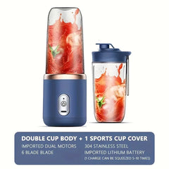 Φορητό USB μπλέντερ Smoothie Cup με 6 λεπίδες - Μίνι ασύρματη φόρτιση φρουτοστίπτης και μίξερ τροφίμων με παγοθραυστήρα