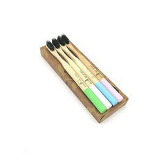 Family pack of OLD PRODUCTS bamboo toothbrushes for adults with charcoal bristles, eco-friendly dental care product.