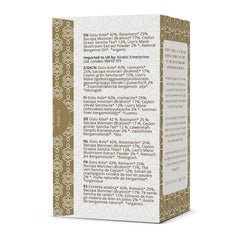 Herbalistas RA Hygge BIO Focus Fusion green tea with Lion's Mane in a box of 16 tea bags, showing the back of the packaging.