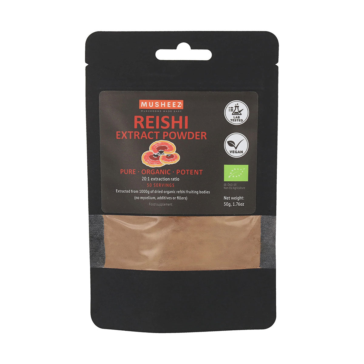 Musheez, BIO, Reishi Powder Dual Extract 20:1, 50 γρ