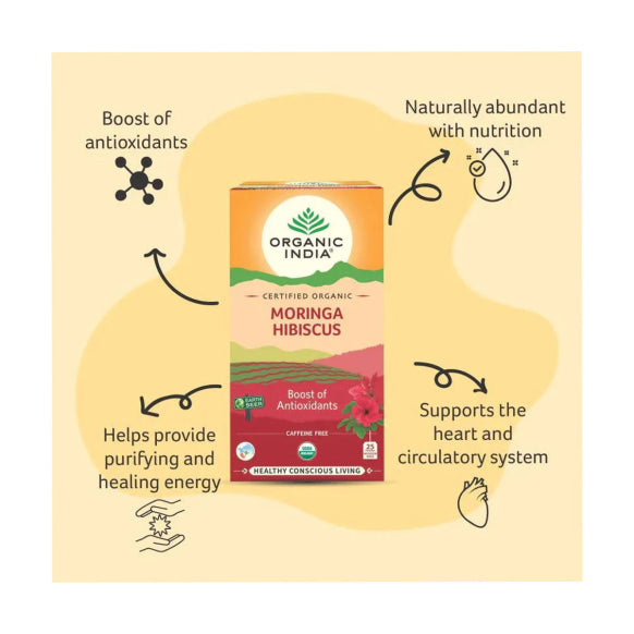 Organic India, BIO Moringa &amp; Hibiscus, 25 σακούλες έγχυσης 