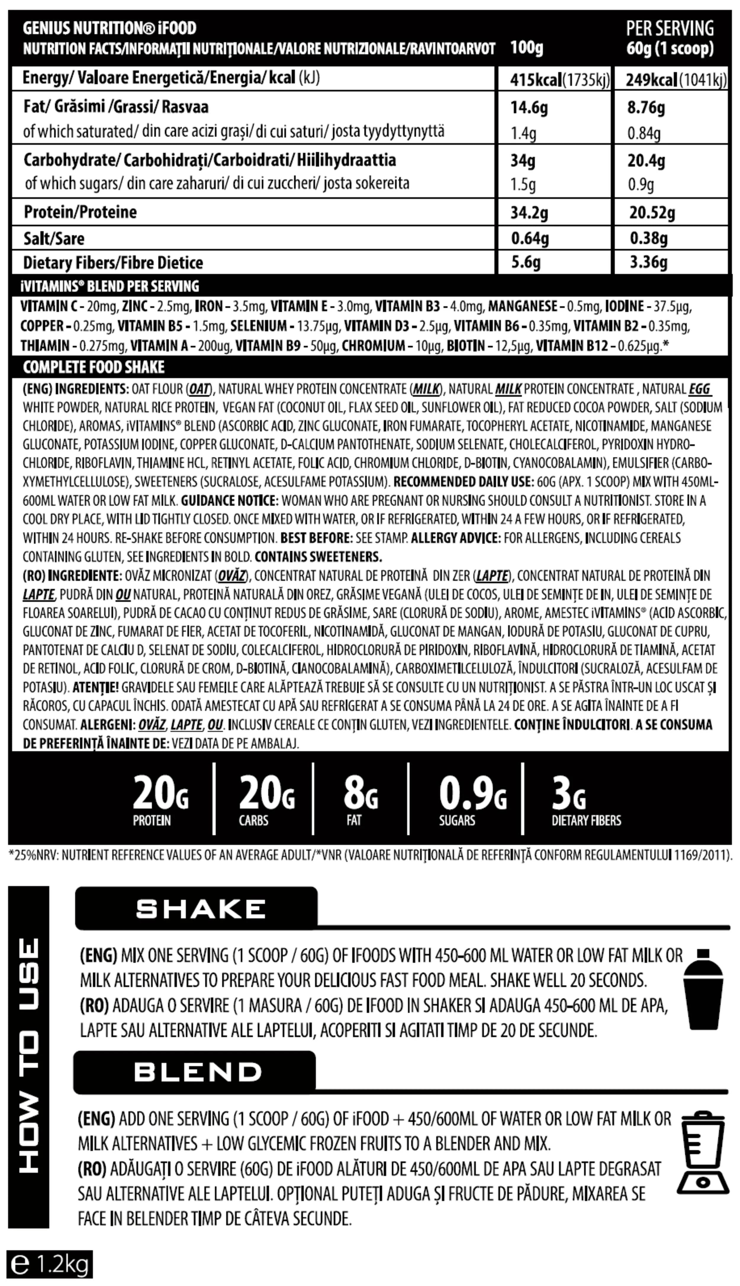 IFOOD 1200g/20serv, Genius Nutrition - GREEN LIFE CYPRUS