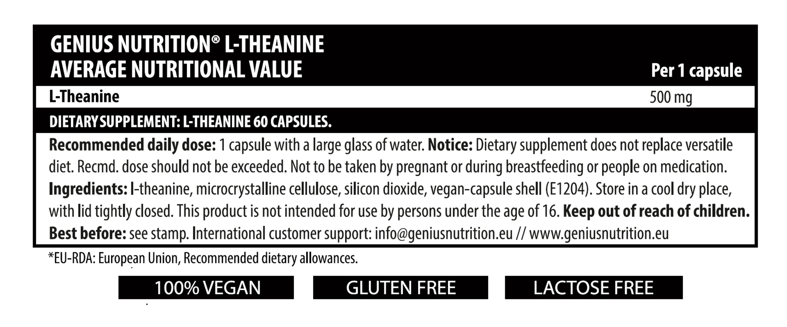 L-THEANINE 60 Caps/60 Serv, Genius Nutrition - GREEN LIFE CYPRUS