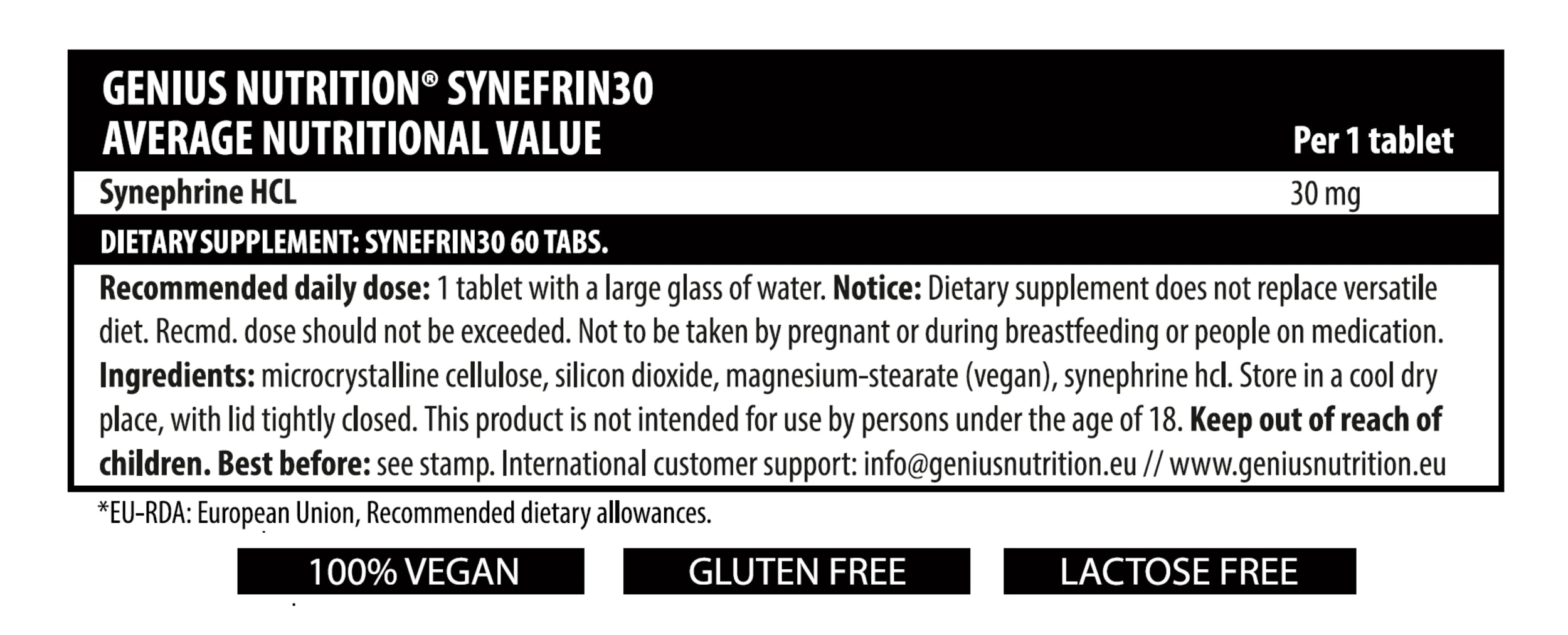 SYNEFRIN30 60 Tabs/60 Serv, Genius Nutrition - GREEN LIFE CYPRUS