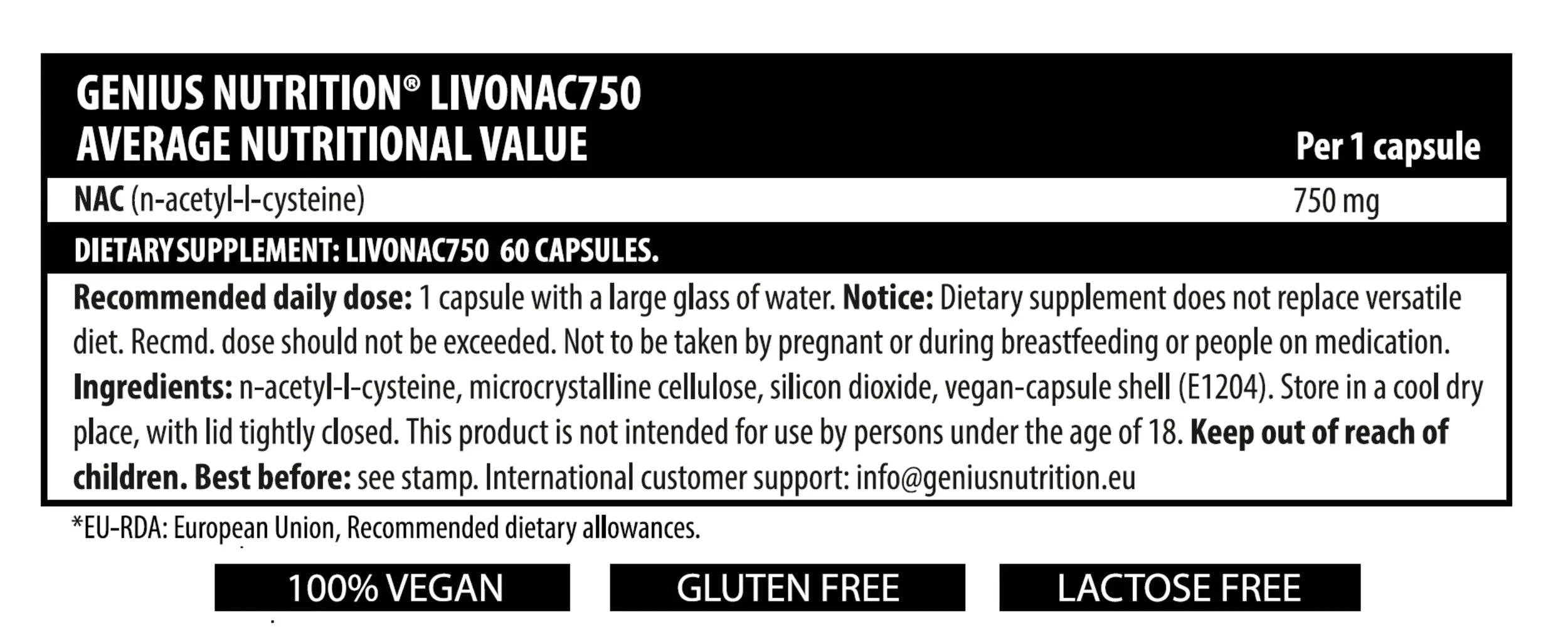 LIVONAC750 60 Caps/60 Serv, Genius Nutrition - GREEN LIFE CYPRUS