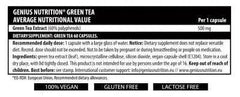 Genius Nutrition green tea supplement bottle with 60 capsules, natural green tea extract for health and wellness.
