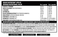 Genius Nutrition LIPO-X5 supplement bottle with 60 capsules, showing the label and product packaging.
