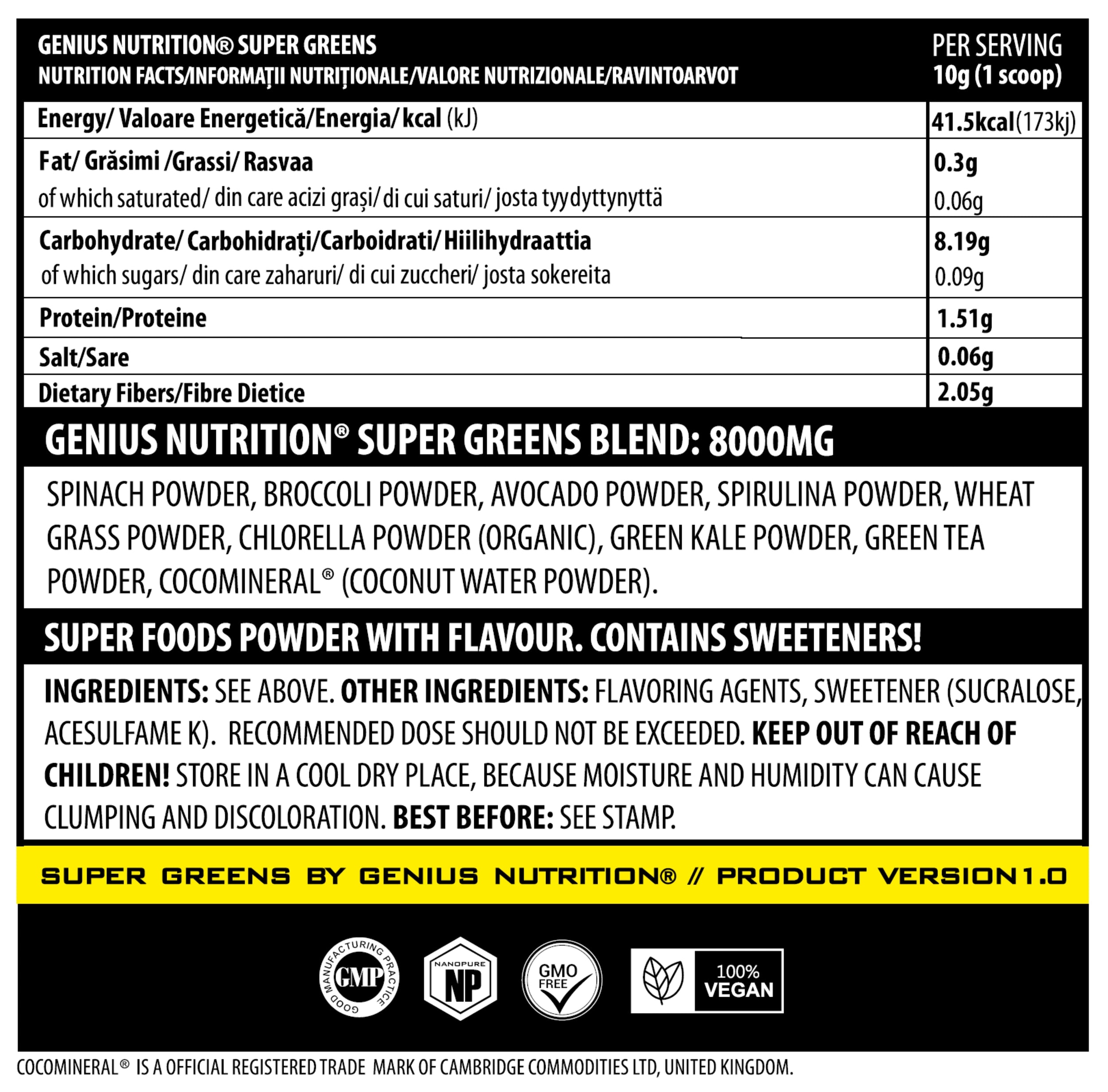 Super Greens 300g/30serv, Genius Nutrition