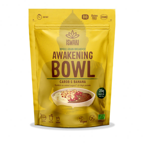 Iswari, BIO Awakening Bowl, χαρούπι και μπανάνα, χωρίς γλουτένη, 360 γρ.