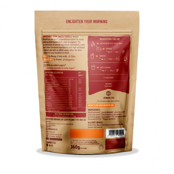 Iswari, BIO Awakening Bowl, Maca & Vanilla, Gluten Free, 360g