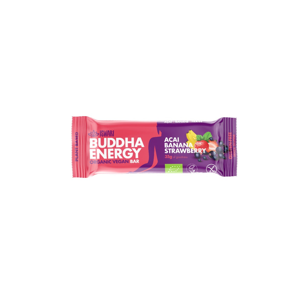 Iswari, BIO Buddha Energy Bar, Acai, Μπανάνα &amp; Φράουλα, Χωρίς γλουτένη, 35 γρ.