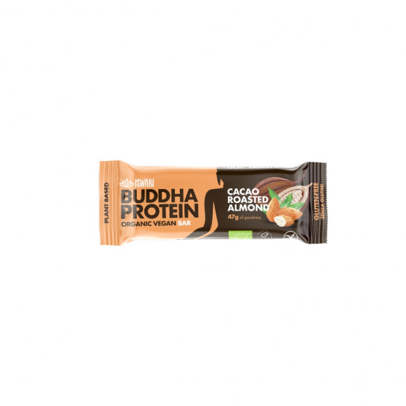 Iswari, BIO Buddha Protein Bar, κακάο &amp; ψητό αμύγδαλο, χωρίς γλουτένη, 47 γρ.