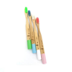 Kids edition bamboo toothbrush set by OLD PRODUCTS with colorful handles and soft bristles, perfect for children's oral care.